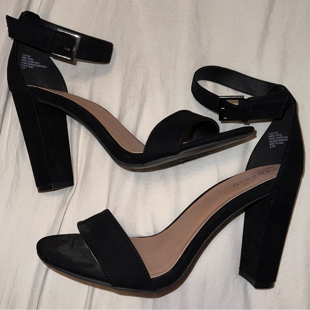 Torrid 9.5 Wide Width Two Strap Tapered Heel Sandal, Black